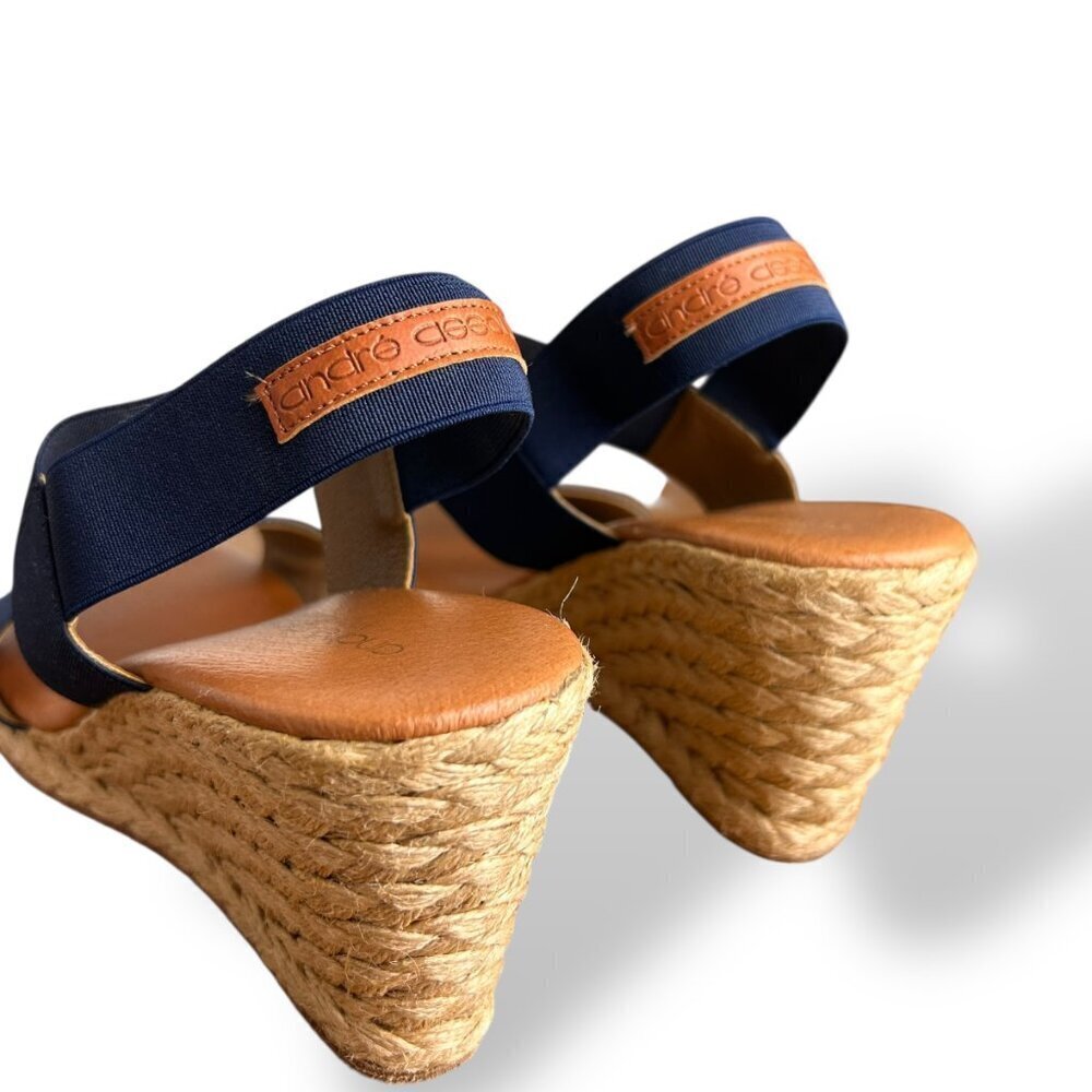 Andre Assous Allison Navy Neutral Wedge Sandal Womens EU38 Sz7.5 Tommy Bahama - Picture 3 of 7